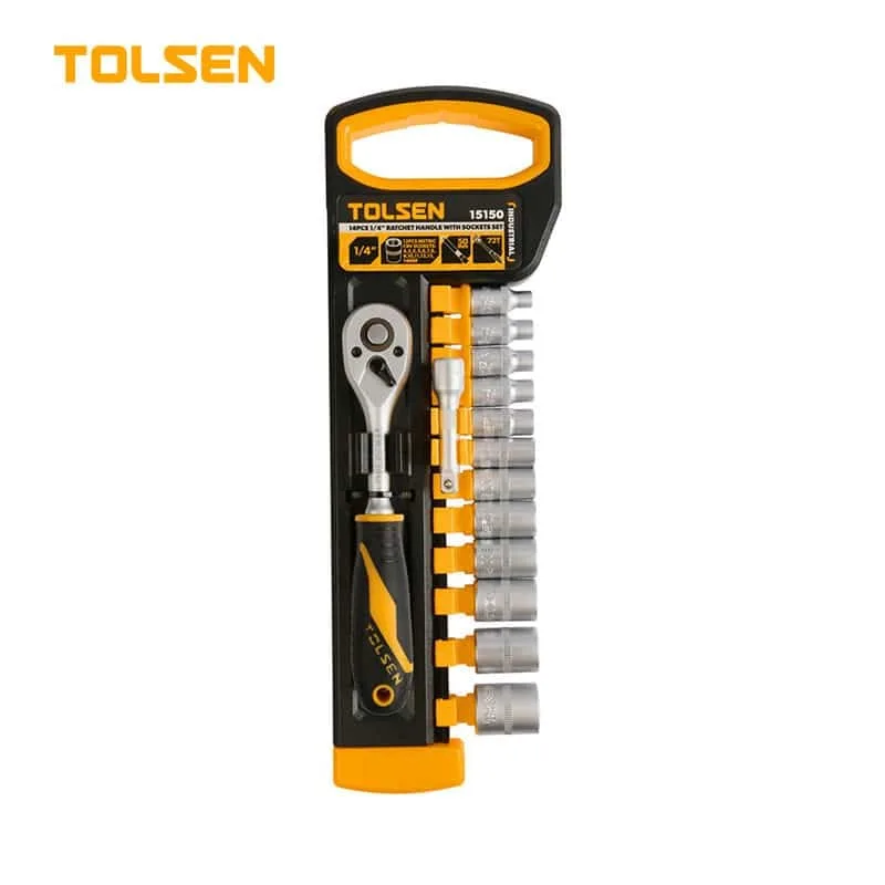 TOLSEN RATCHET HANDLE WITH SOCKET SET 14PCS 1/4"